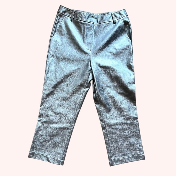 Sample Adrienne Landua Onyx Faux Leather Silver Cropped Capri Pant Size 4 - Picture 1 of 12